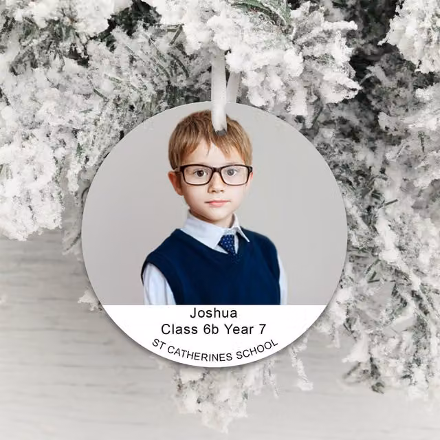 Uniqueful Personalised Round White Plastic Hanging School Photo Decoration for Children