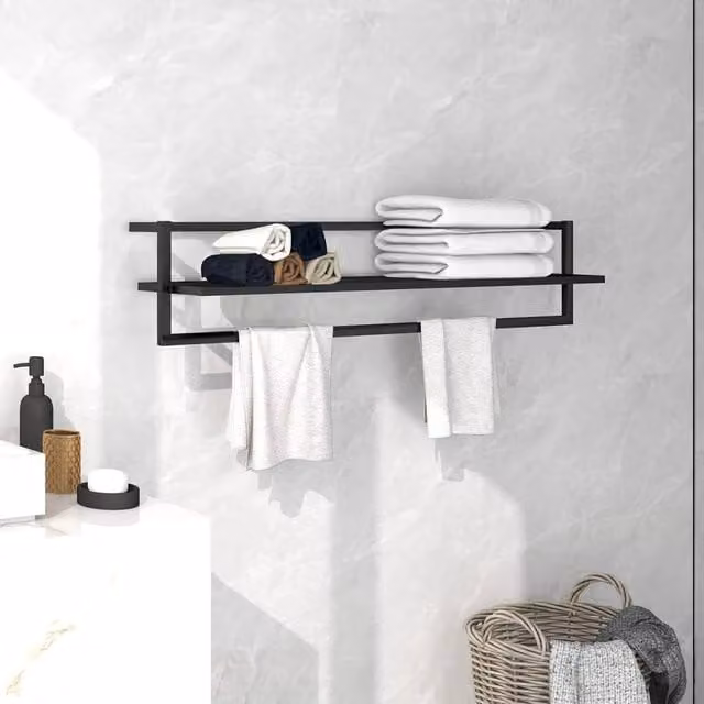 Berkfield Home Wall Mounted Metal Towel Rack in Black, W/D/H: 95 x 25 x 22 cm