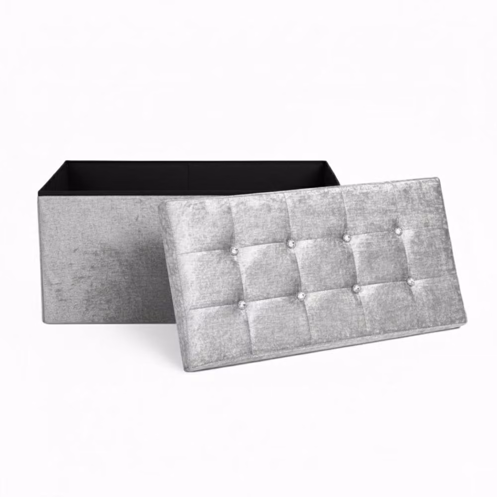 Snug City Silver Crushed Velvet Rectangle Storage Box with Lid – 2