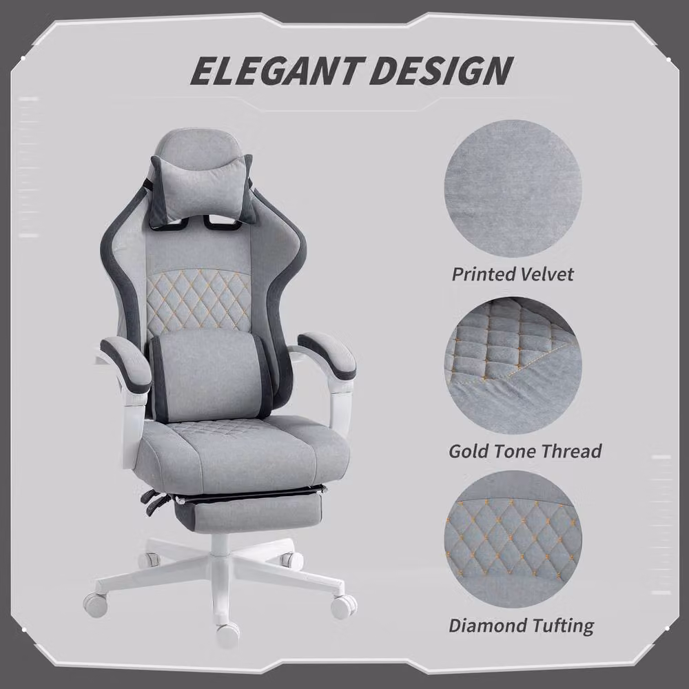 ERGOVEXA Ergonomic High Back Gaming Chair for Adults in Grey Velvet with Gold Details – 2