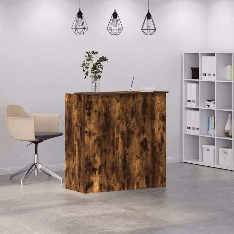 Berkfield Home Reception Desk in Smoked Oak Brown, W/D/H: 100 x 50 x 103.5 cm