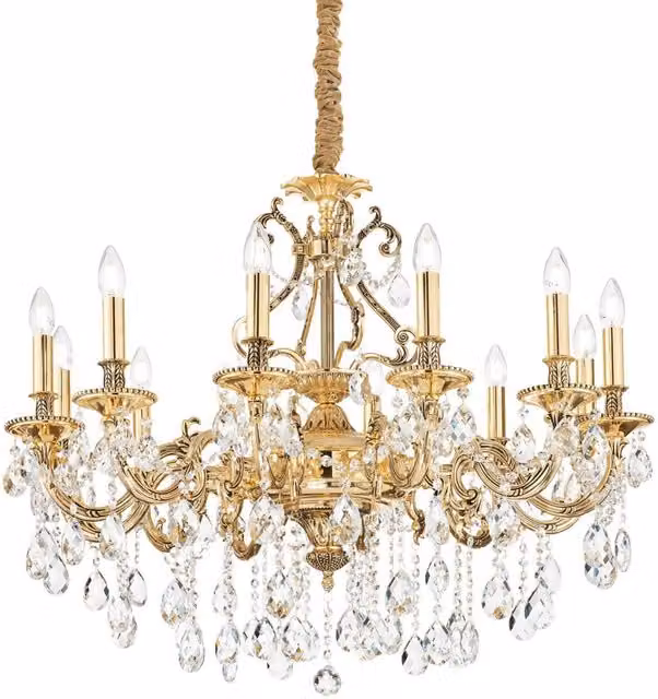 Ideal Lux Gioconda 12 Light Crystal and Metal Pendant Light in Gold/Brass