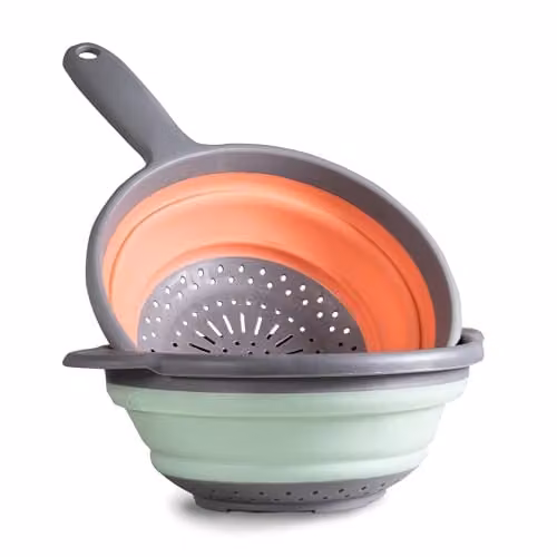 Libbi Lou Collapsible Silicone Kitchen Colander Set in Assorted Green and Orange, 23cm – 1