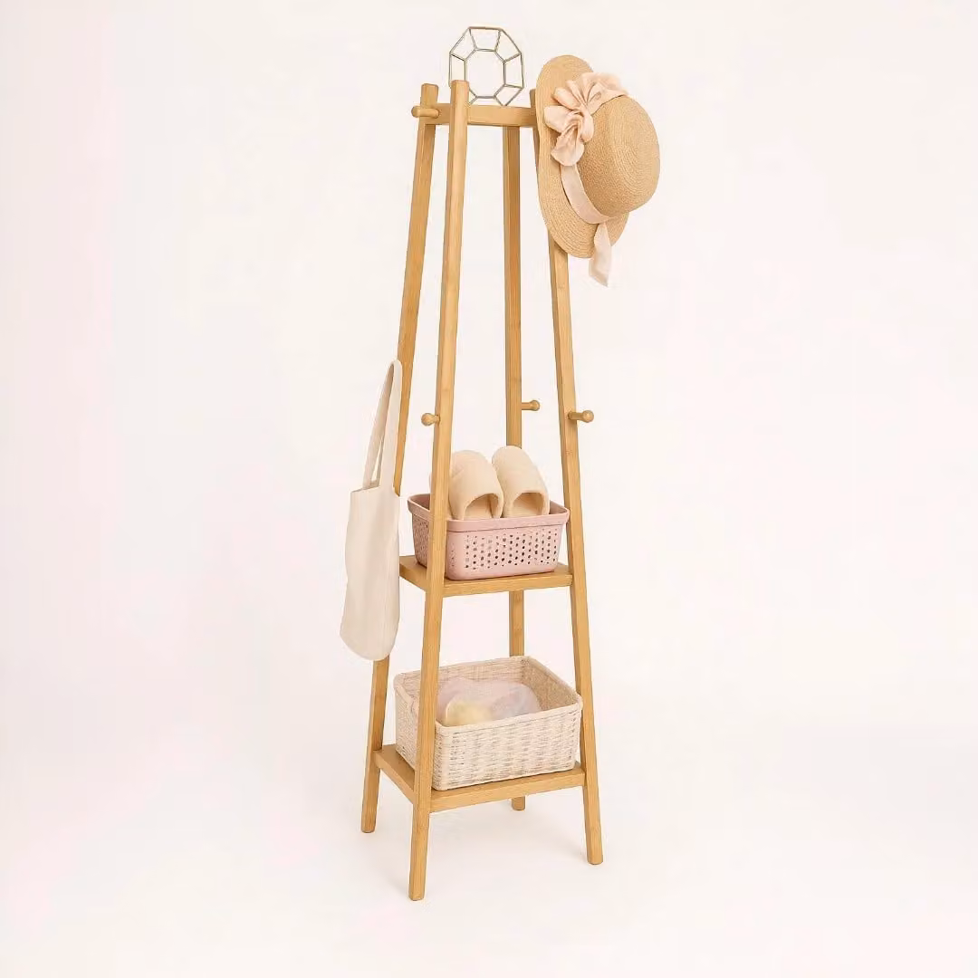 Rafaelo Mobilia Wooden Hallway Coat Rack Stand with 3 Shelves in Brown, H 168 x W 40 x D 40 cm – 5