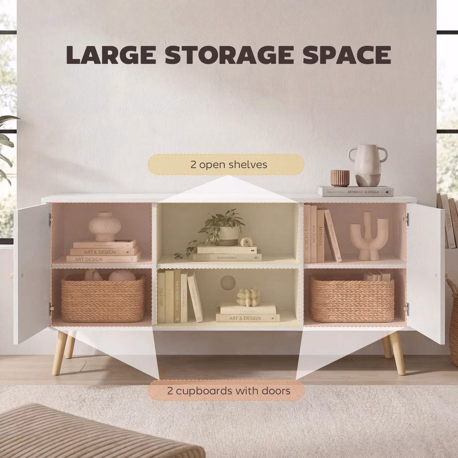 HOMCOM White TV Stand Cabinet with Wood Legs – 4