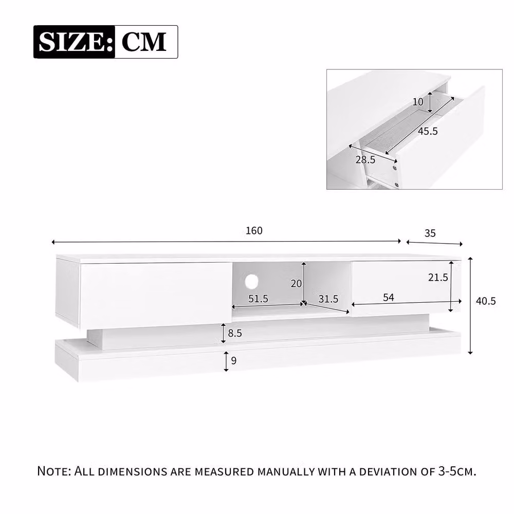 Merax White High Gloss LED TV Unit with 2 Drawers, W: 160.0 cm, D: 40.5 cm, H: 40.5 cm – 5