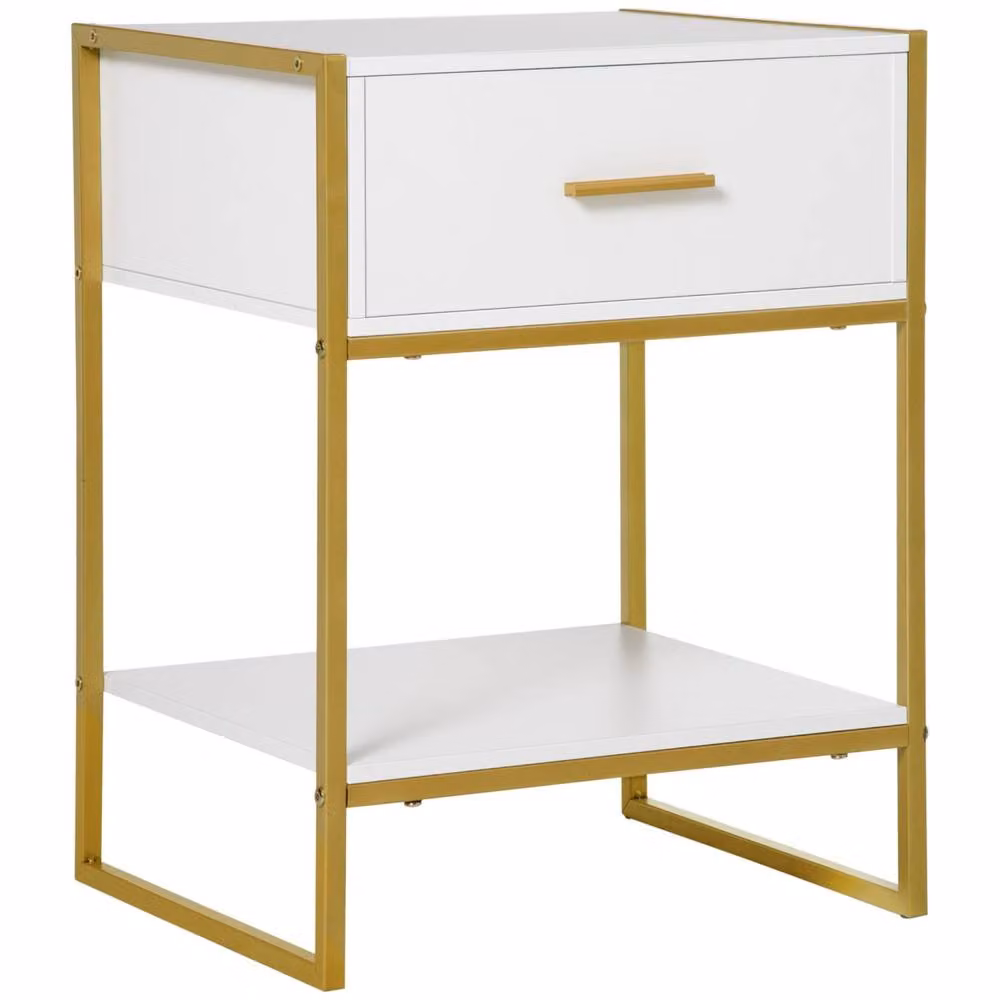 Wyld Haus Safifi White Bedside Table with 1 Drawer and 1 Shelf, Gold Tone Frame, W/D/H: 40 x 40 x 60 cm – 2