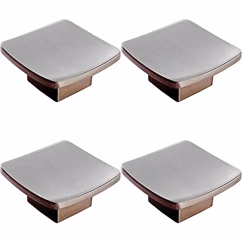 Loops 4 Pack Square Curved Cupboard Door Knobs in Brushed Silver, 45 x 45 mm