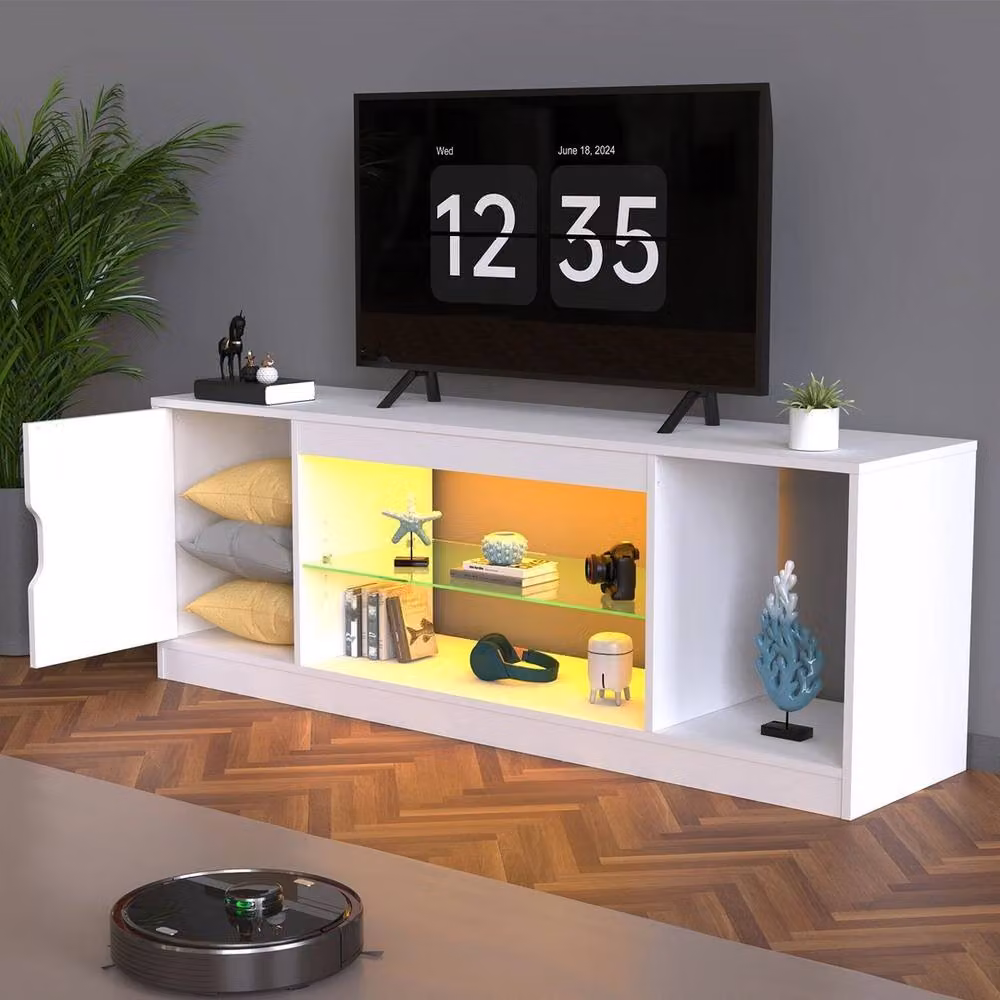 EONLION Modern Matt White LED TV Stand Cabinet Unit with Integrated Lighting, W: 100 cm, H: 52.5 cm, D: 36 cm, H: 36 cm – 4