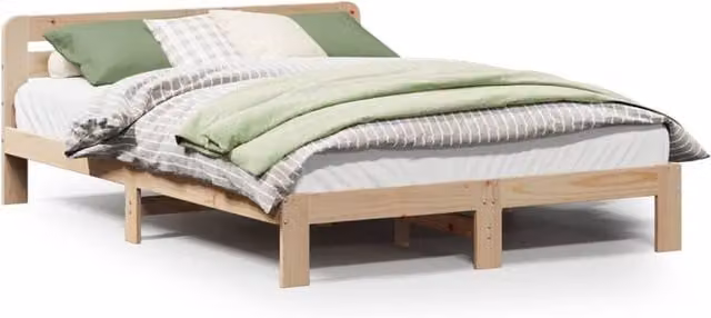 Berkfield Home Double Solid Wood Pine Bed Frame in Beige, W/D/H: 190 x 135 x 27 cm – 1