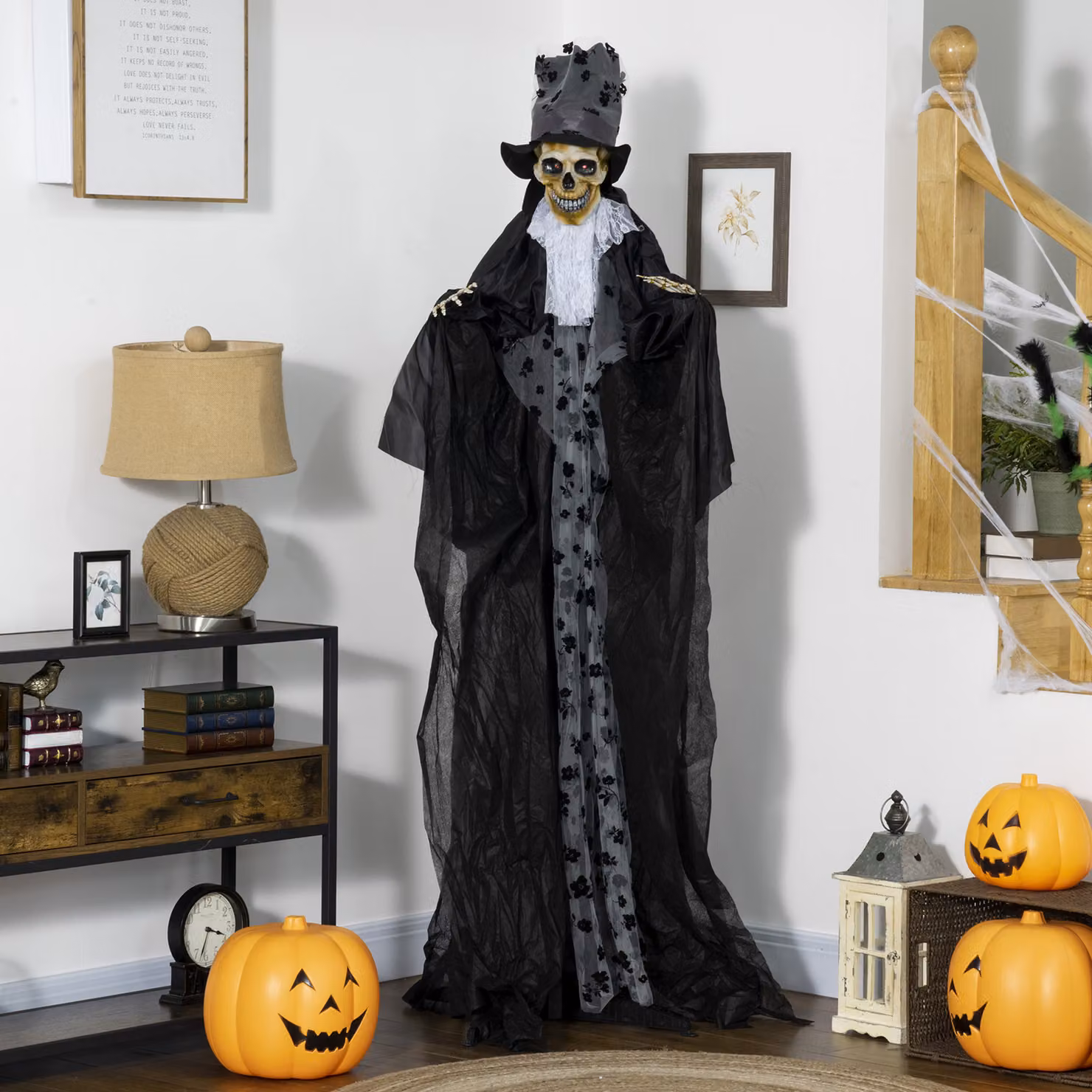 Outsunny Life Size Outdoor Halloween Ghost Bridegroom Animated Decoration with Sound, Motion Activation and Light Up Eyes, Height: 189 cm, Black – 7