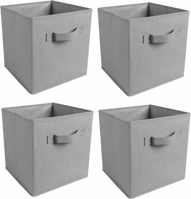 FLAVORA 4-Piece Fabric Cube Storage Box Organiser Set in Grey, W/D/H: 27 x 27 x 28 cm – 1
