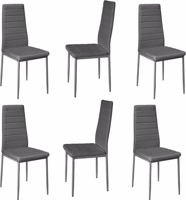 Livingandhome Set of 6 Grey Faux Leather Armless Dining Chairs with Metal Legs