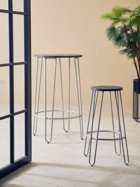 Orsina Modern Silver Metal and Wood Bar Stool – 1