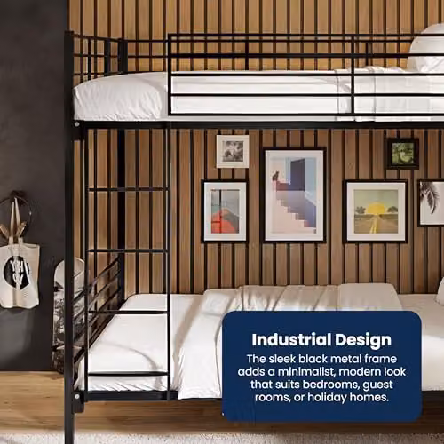 Flair Furnishings Small Double Metal Bunk Bed for Children, Black, H: 178.0 cm x W: 127.5 cm x D: 200 cm – 4