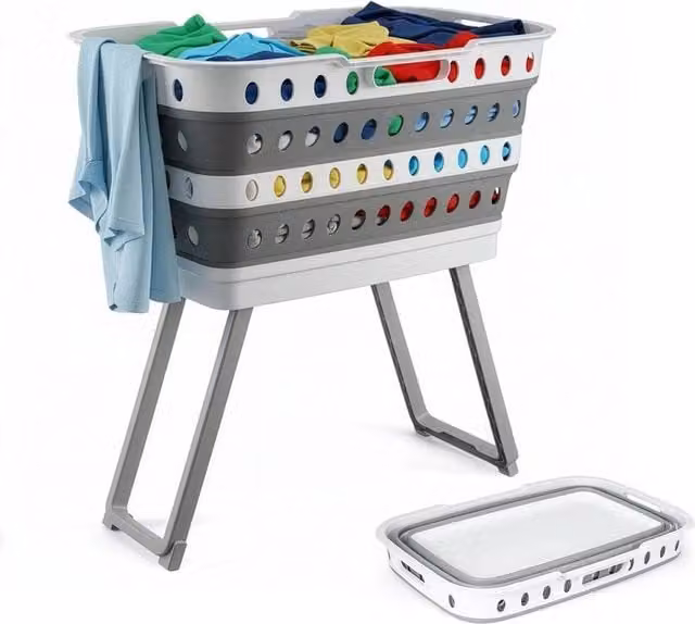 FORGEVIO Collapsible 43L Laundry Basket with Handles in Grey