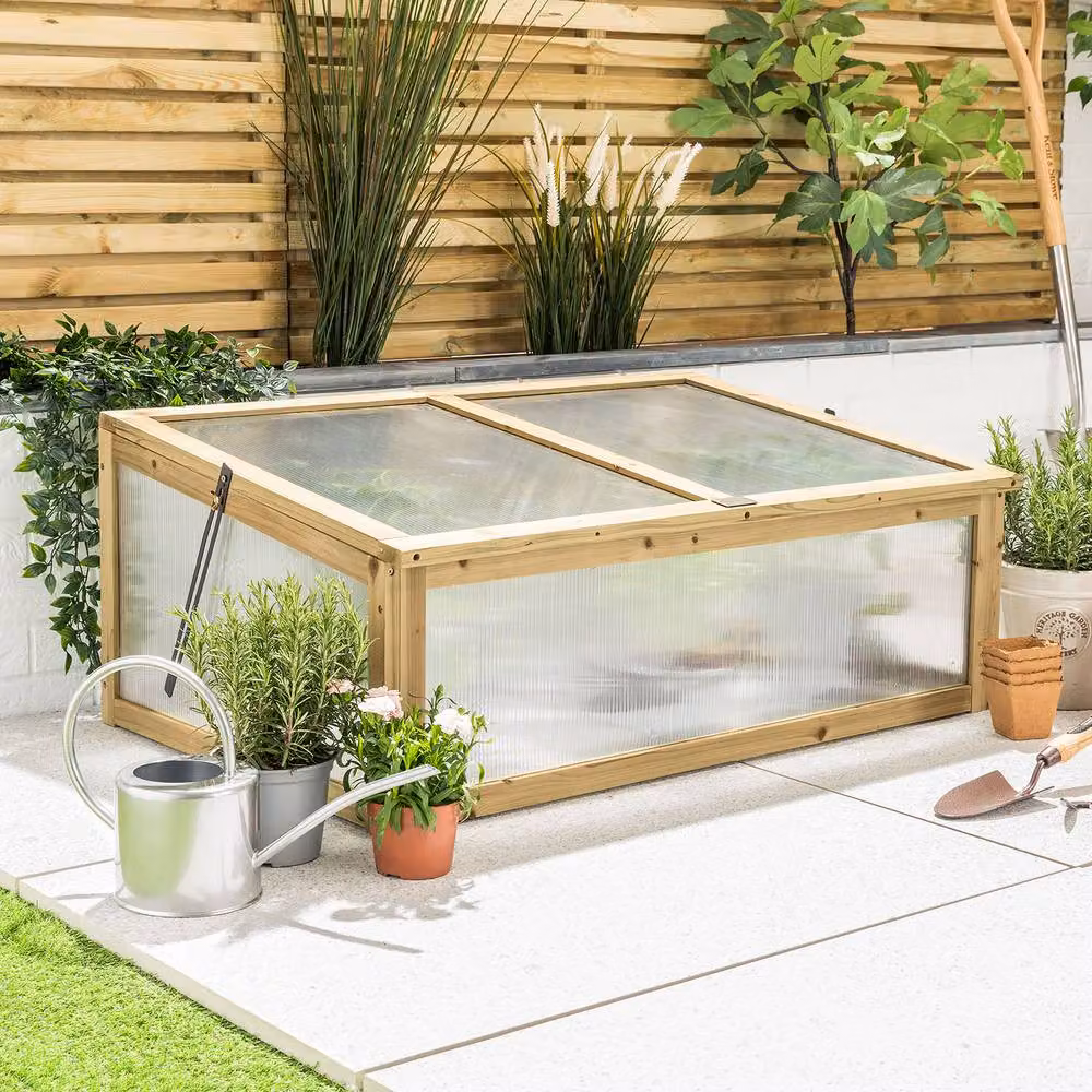 Christow Hinged Wooden Cold Frame Greenhouse with Polycarbonate Panels in Grey or Beige, W/D/H: 65 x 40 x 65 cm – 2