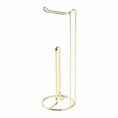 OHS Freestanding Stainless Steel Toilet Roll Holder and Spare Roll Storage Organiser in Gold – 1