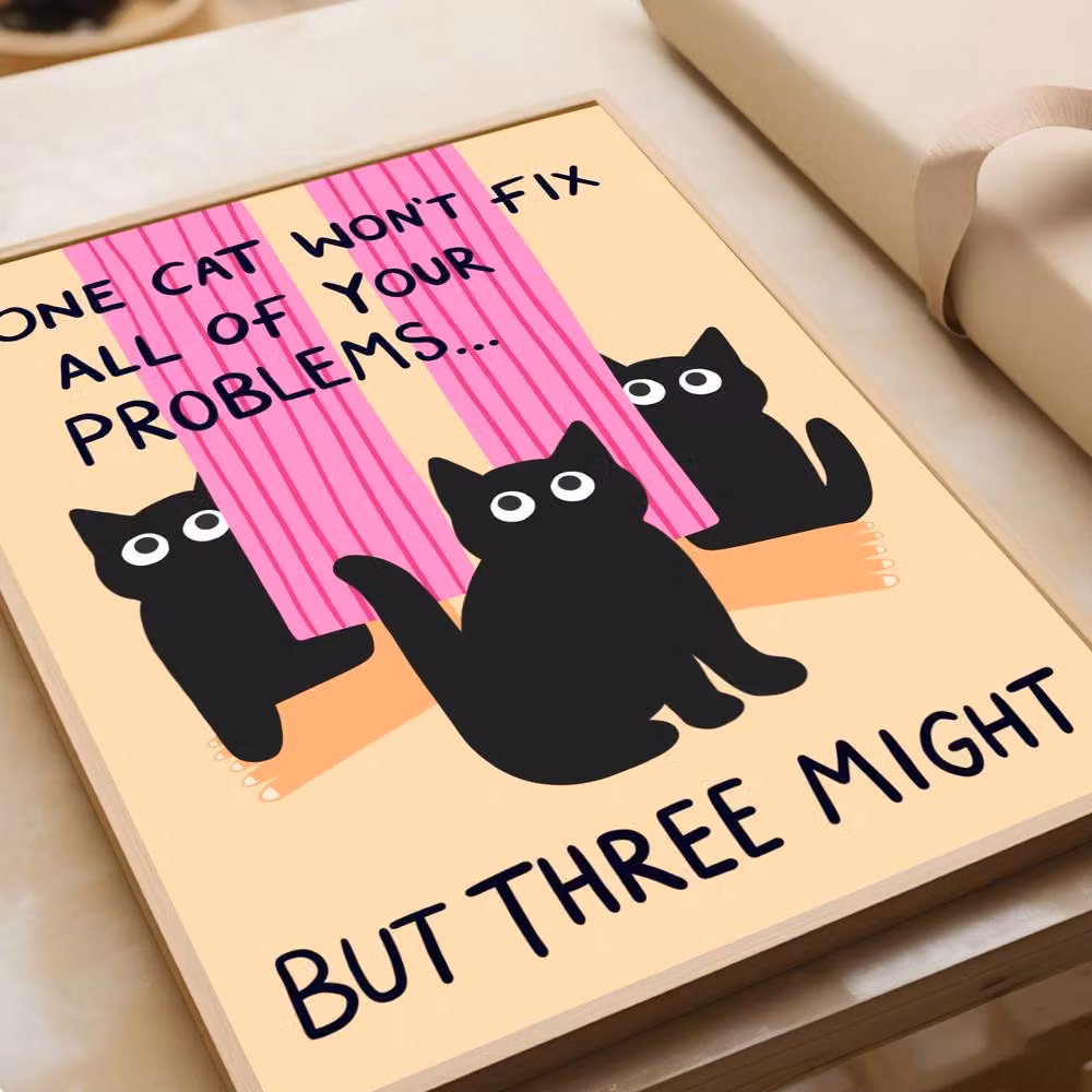 The Paper Tail Three Cats Multicolour Wall Print, W: 21.0 cm, H: 29.7 cm – 2