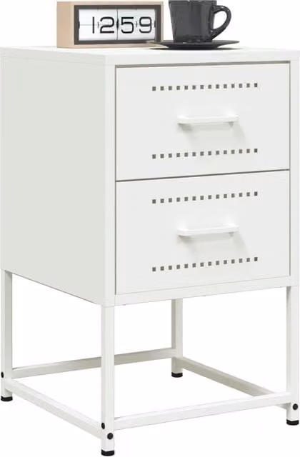 Berkfield Home Set of 2 White Metal Bedside Cabinets, W/D/H: 36 x 39 x 60.5 cm