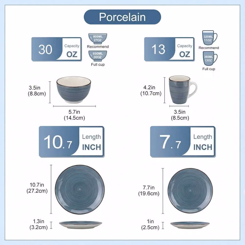 Alivio 16-Piece Blue and Grey Stoneware Dinnerware Set with Geometric Reactive Glaze Dinner Plates, Bowls and Mugs – 4