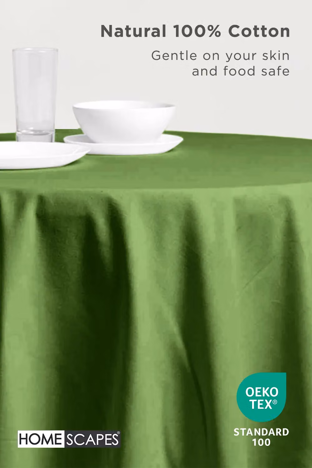 Homescapes Plain Round Cotton Tablecloth, Diameter: 178 cm, Green – 2