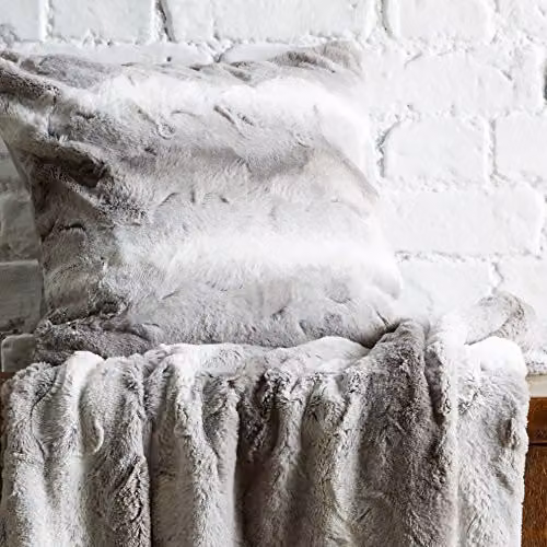 Behrens Faux Fur Throw by The Pure Linen Company, Grey, W: 130 cm, D: 180 cm