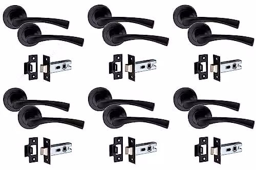 Golden Grace Astrid Door Handles on Round Rose Latch, Matt Black Finish