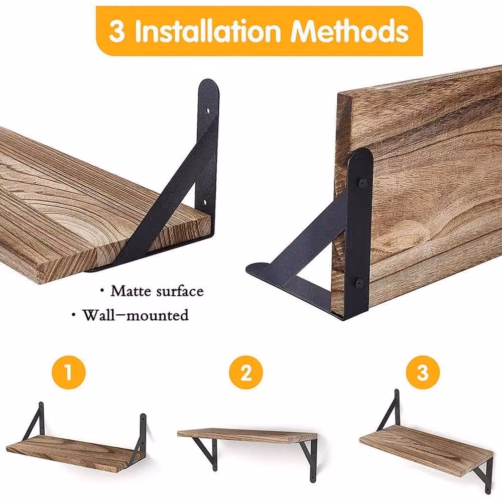 KORVIXA 4-Piece Brown Wood Corner Wall-Mounted Floating Shelves Storage Rack Set – 4