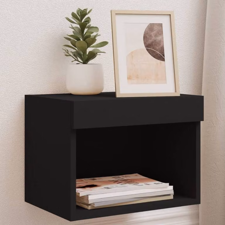Berkfield Home Wall-mounted Bedside Cabinet with Integrated LED Lights in Black