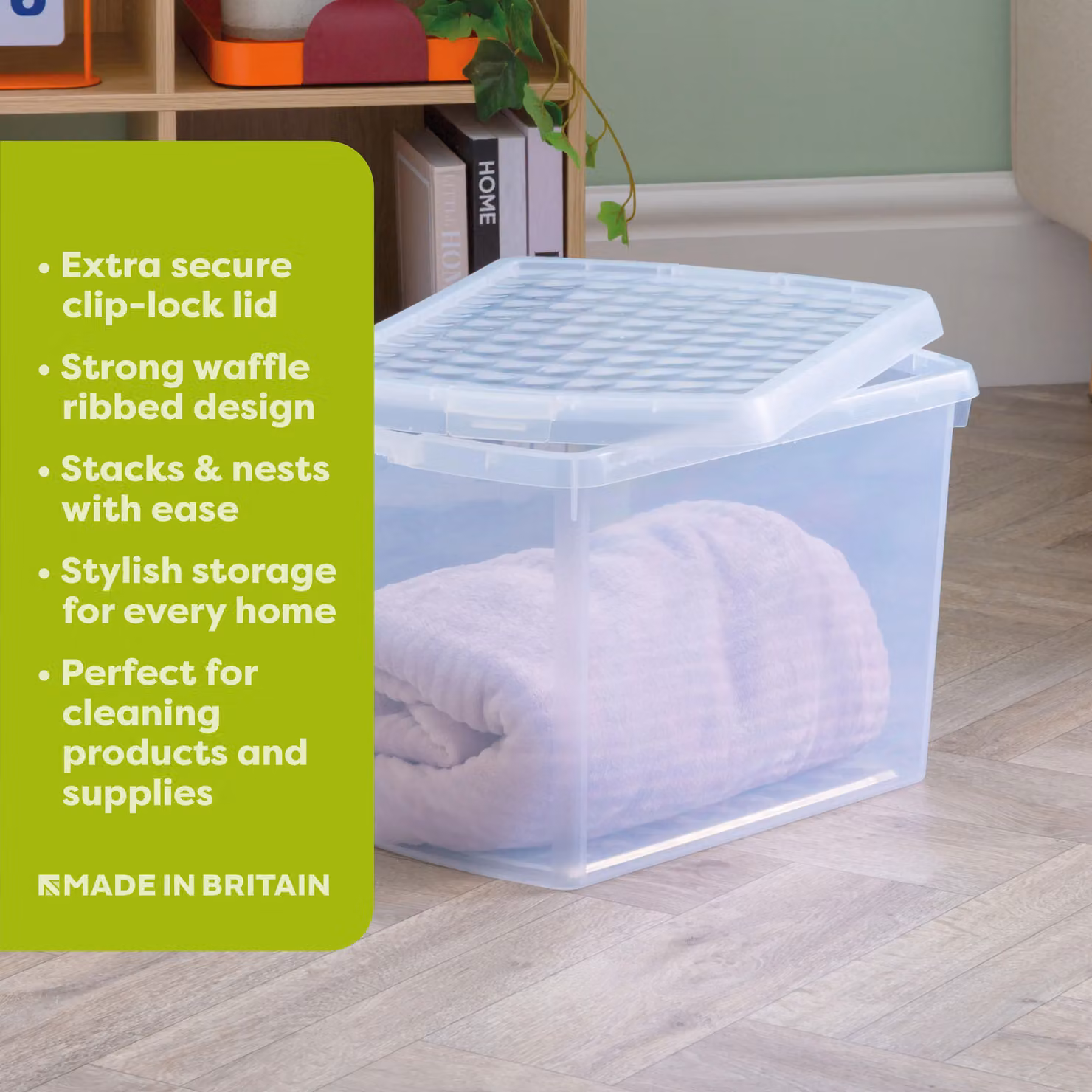 Wham Set of 3 Stackable Rectangular Plastic Storage Boxes with Clip Lock Lids, 21.5L, Transparent – 2