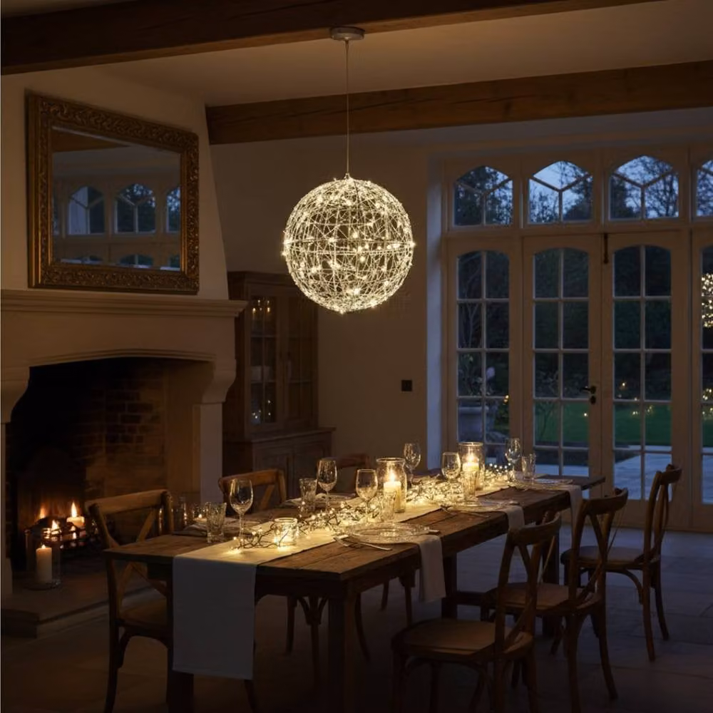 Pegdev Silver Christmas Hanging Ball with 160 Warm White LED Lights, Diameter: 30 cm – 2