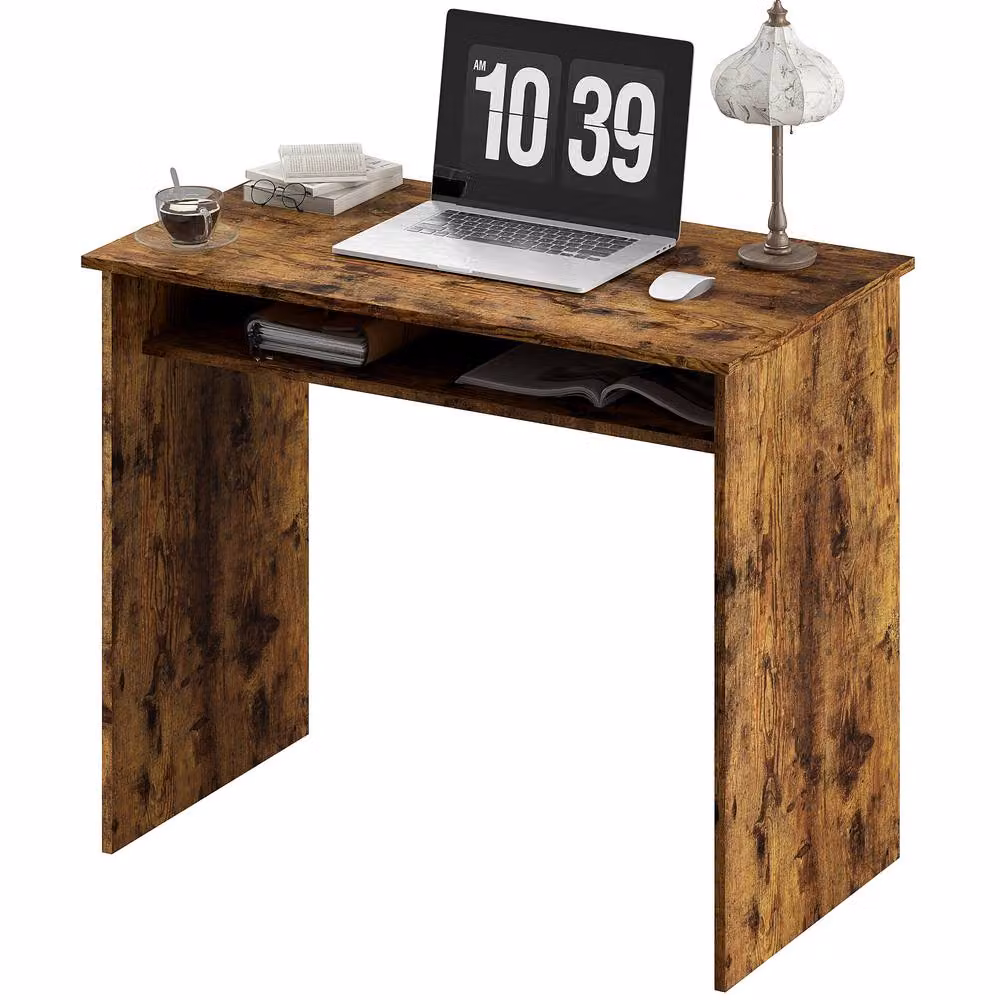 STILVORA Rustic Brown Writing Desk with Shelf and 80 kg Load Capacity – 3