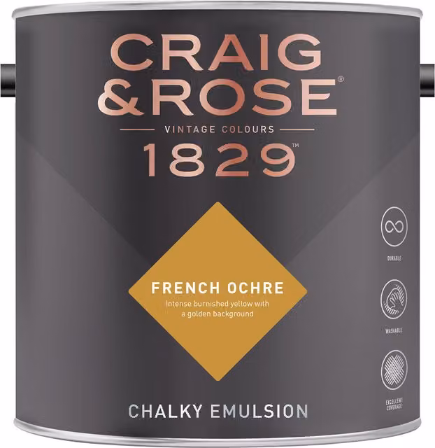 Craig and Rose French Ochre Chalky Matt Water Based Emulsion Paint in Yellow
