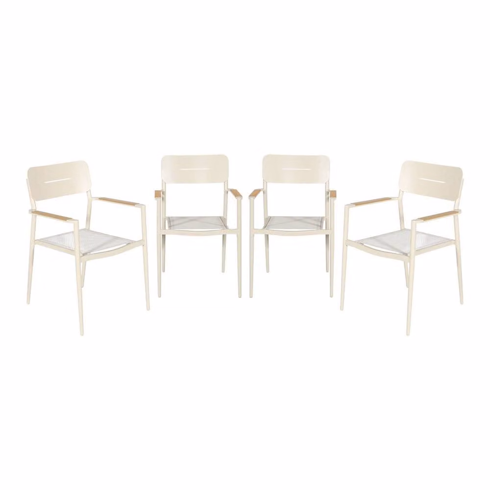 sweeek Set of 4 Modern Stackable Garden Armchairs in Beige Powder Coated Aluminium and Textilene – 2