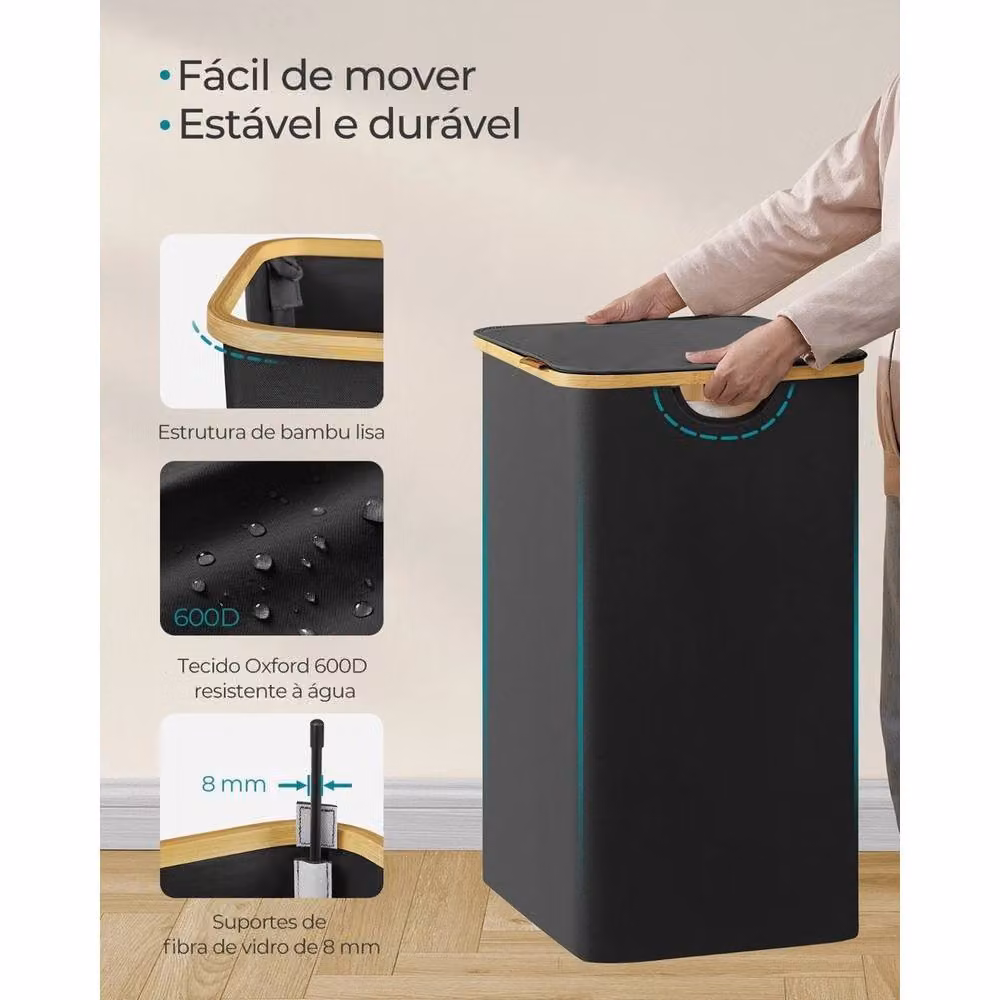 Kelvenix Steel Laundry Basket with Lid, Black, 150 L, W/D/H: 70.5 x 60 x 0.6 m2 – 3