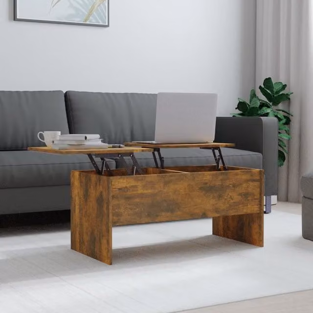 Berkfield Home Smoked Oak Coffee Table in Brown, W/D/H: 102 x 50.5 x 46.5 cm
