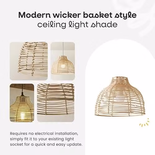 MiniSun Modern Brown Rattan Wicker Dome Ceiling Light Shade, Shade Width: 31 cm – 2