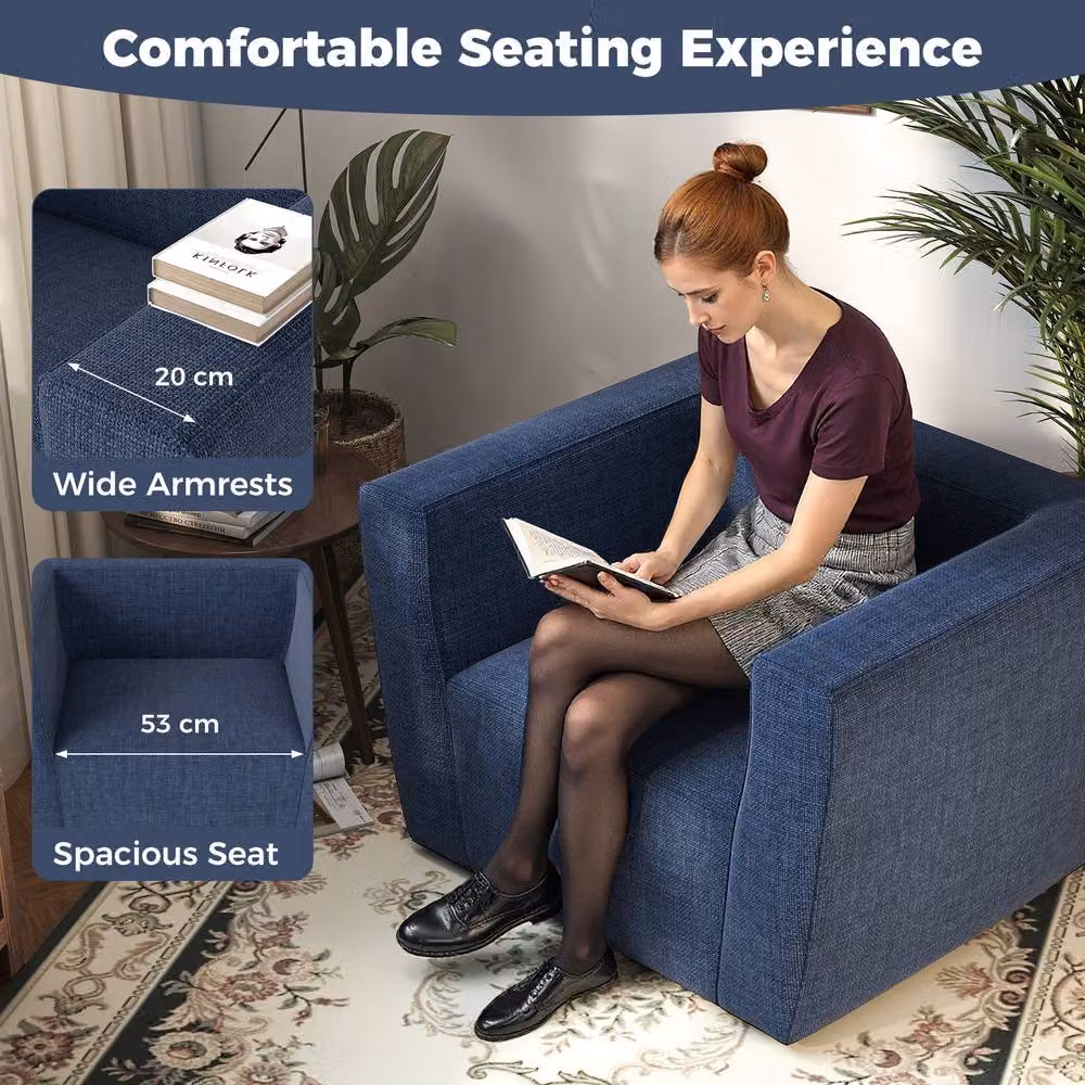 Gymax Inflatable Single Lounger Air Sofa Chair with Armrests in Blue – 3