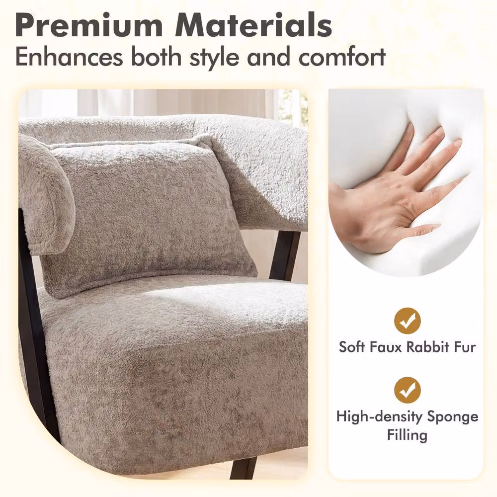 Gymax Grey Barrel Accent Chair with Lumbar Pillow and Metal Legs – 4