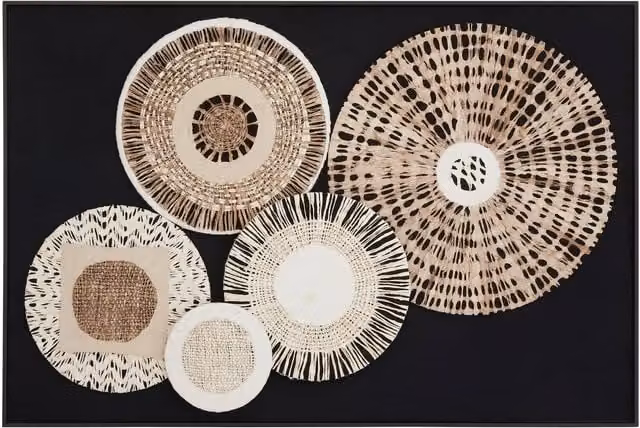 Orsina Modello Natural Abstract Botanical Paper Design Round Wall Art in Black and Multicolour