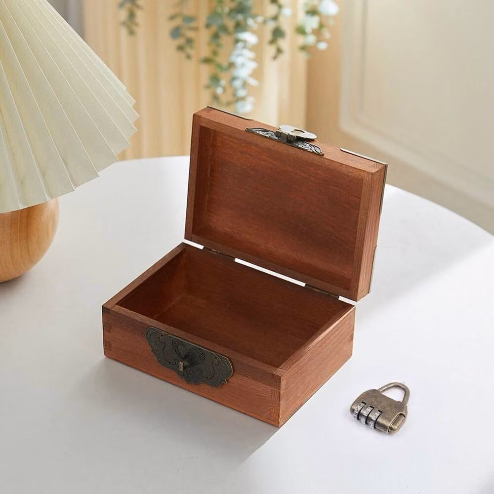 FLAVORA Solid Wood Locked Keepsake Storage Box in Brown, W/D/H: 25 x 20 x 11 cm – 3