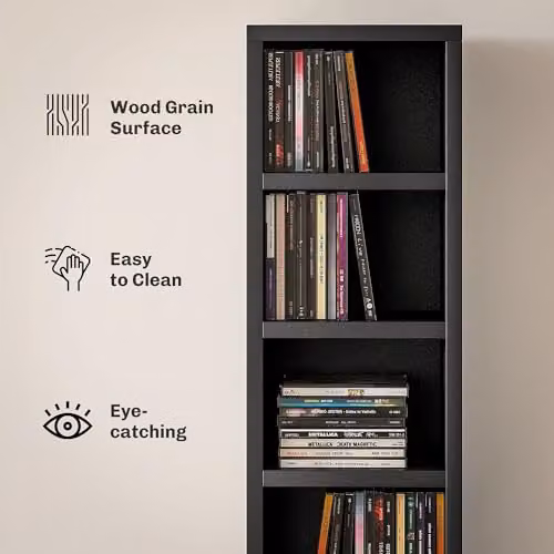 HOMCOM Black Corner CD Storage Unit with 12 Media Compartments, Height: 175 cm – 4