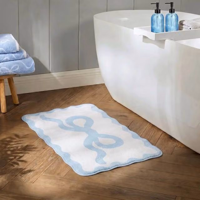 OHS Bow Print Velvet Bath Mat, Blue, W/D/H: 75 x 45 x 1 cm – 3