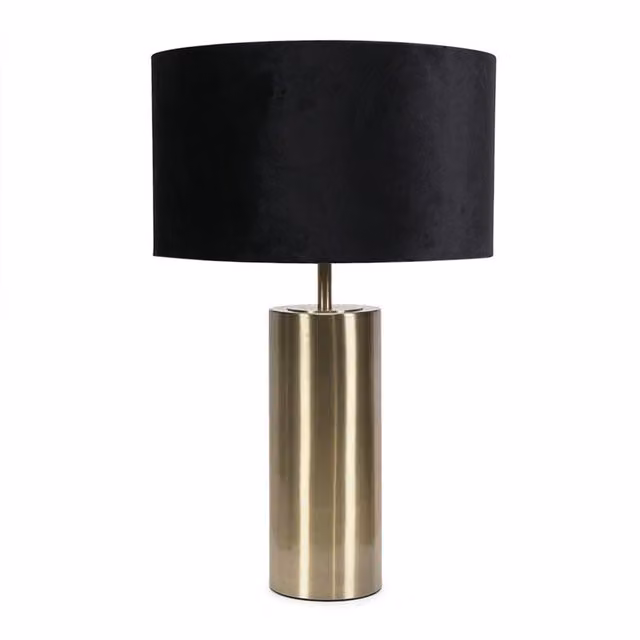 Lexy ValueLights Dimmable Touch Table Lamp with Black Velvet Drum Shade and Antique Brass Finish
