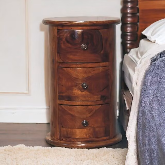 Artisan Furniture Chestnut Sheesham Wood 3 Drawer Drum in Brown