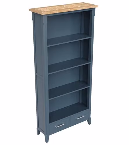 Baumhaus Signature Blue Tall Wood Bookcase in Matt Blue, H 180 x W 75 x D 33 cm