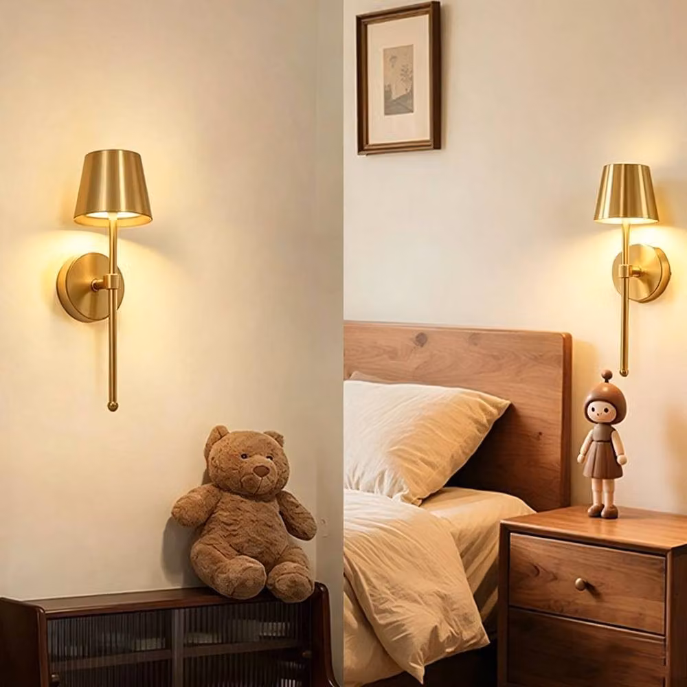 FORGEVIO Set of 2 Gold Dimmable LED Wall Lights with Remote Control and Rechargeable Battery – 2