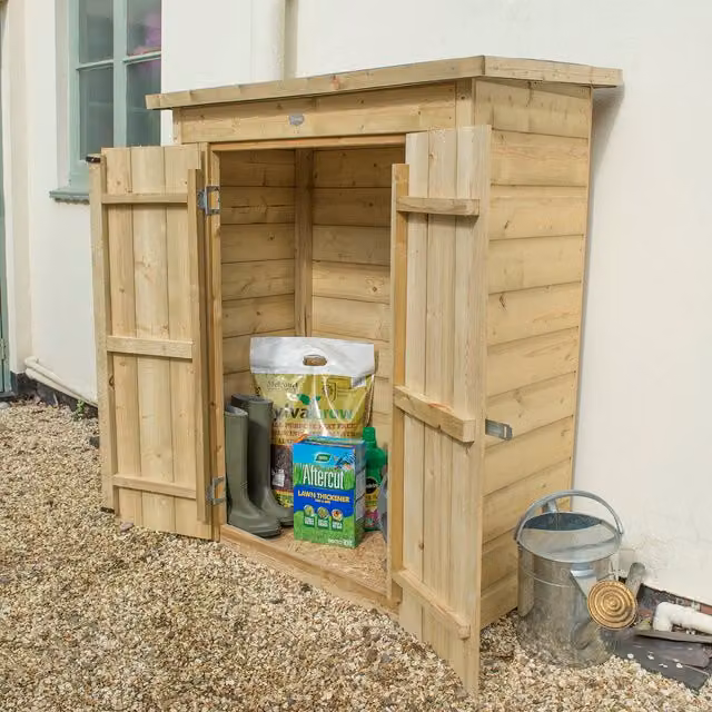 Forest Shiplap Pent Garden Store Tall Cabinet in Green and Brown Wood