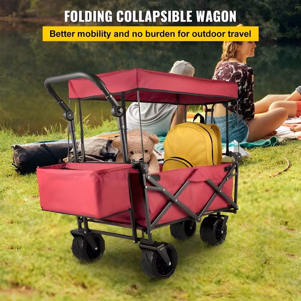 VEVOR Foldable Trolley with Adjustable Handle and Removable Canopy, Red – 3